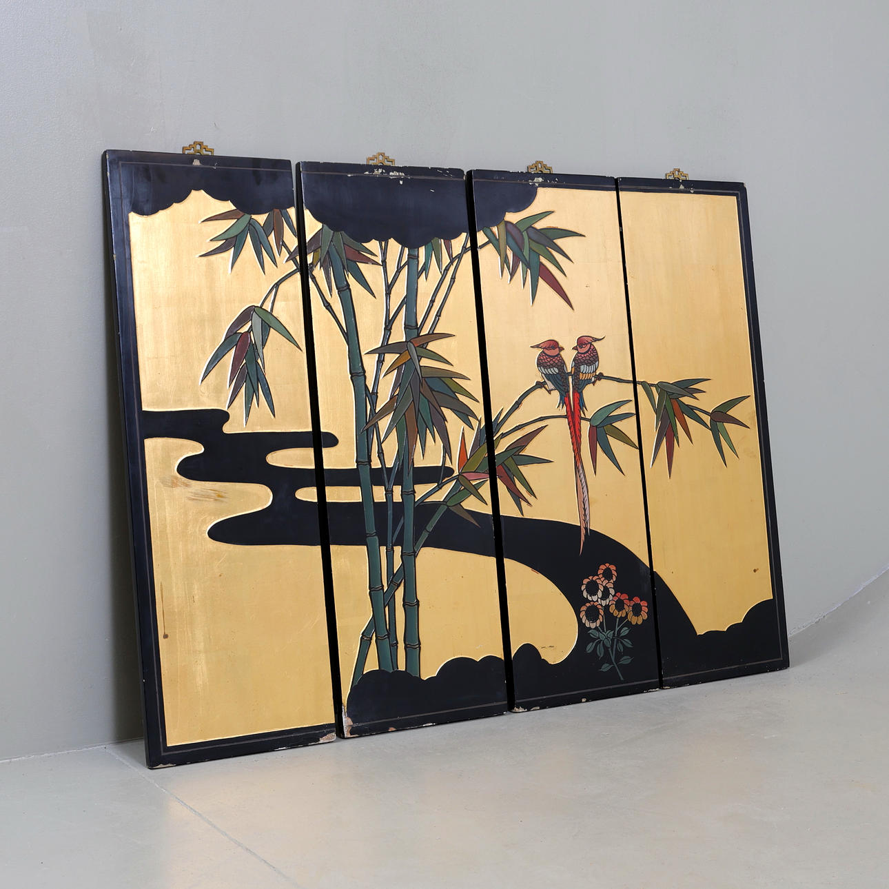 WALL PANELS, 4 pieces, lacquer work, Oriental.