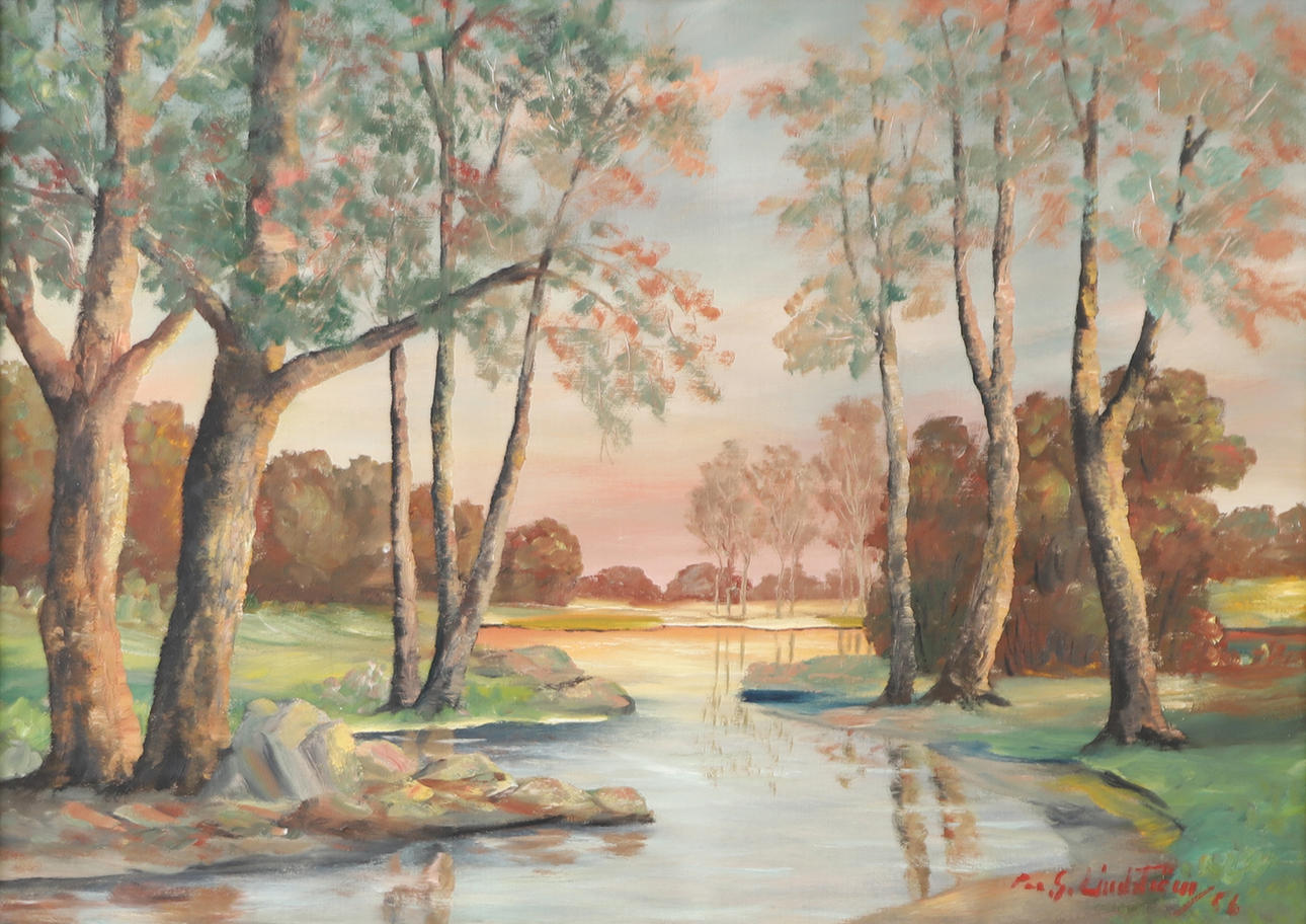 PER GUNNAR LINDSTRÖM. Landscape with watercourse, oil on canvas, signed.