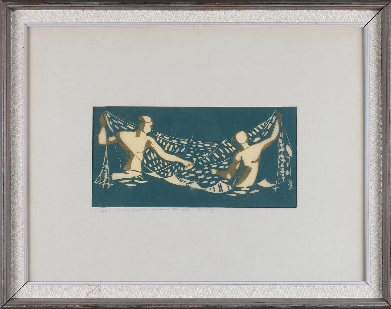 ELON GARP. "Fiskare", linosnitt handtryckt i 30 ex, signerad och daterad -61.