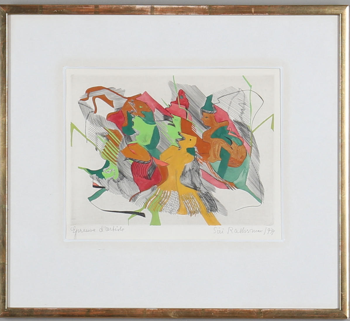 SIRI RATHSMAN. färglitografi, signerad, daterad 1934 och märkt Epreuve d'Artiste.