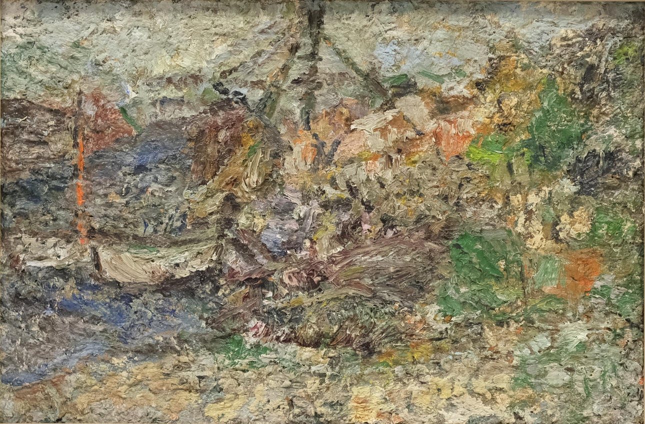 UNKNOWN ARTIST, LANDSCAPE WITH WATERCOURSE AND BOAT.