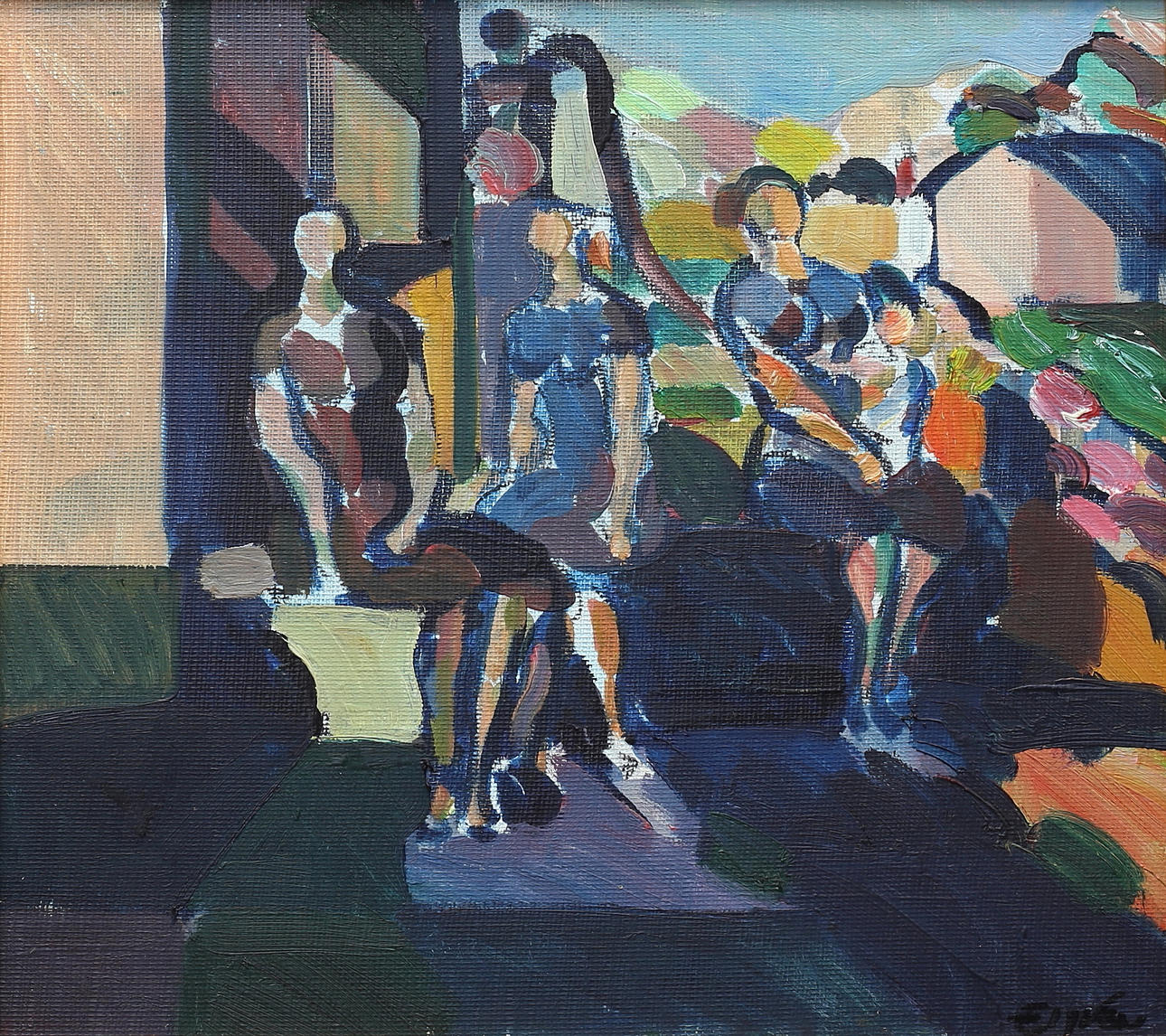 ERIC ELFVÉN. Oil on panel, figure composition, signed.