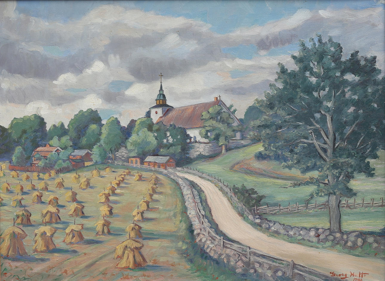 GEORG HULT. Döderhults kyrka. Olja på duk, signerad och daterad 1946.
