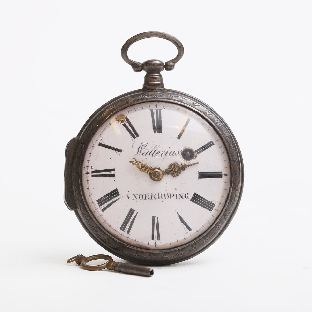 A metal spindle clock, Wallerius, Norrköping, 1700/1800's.