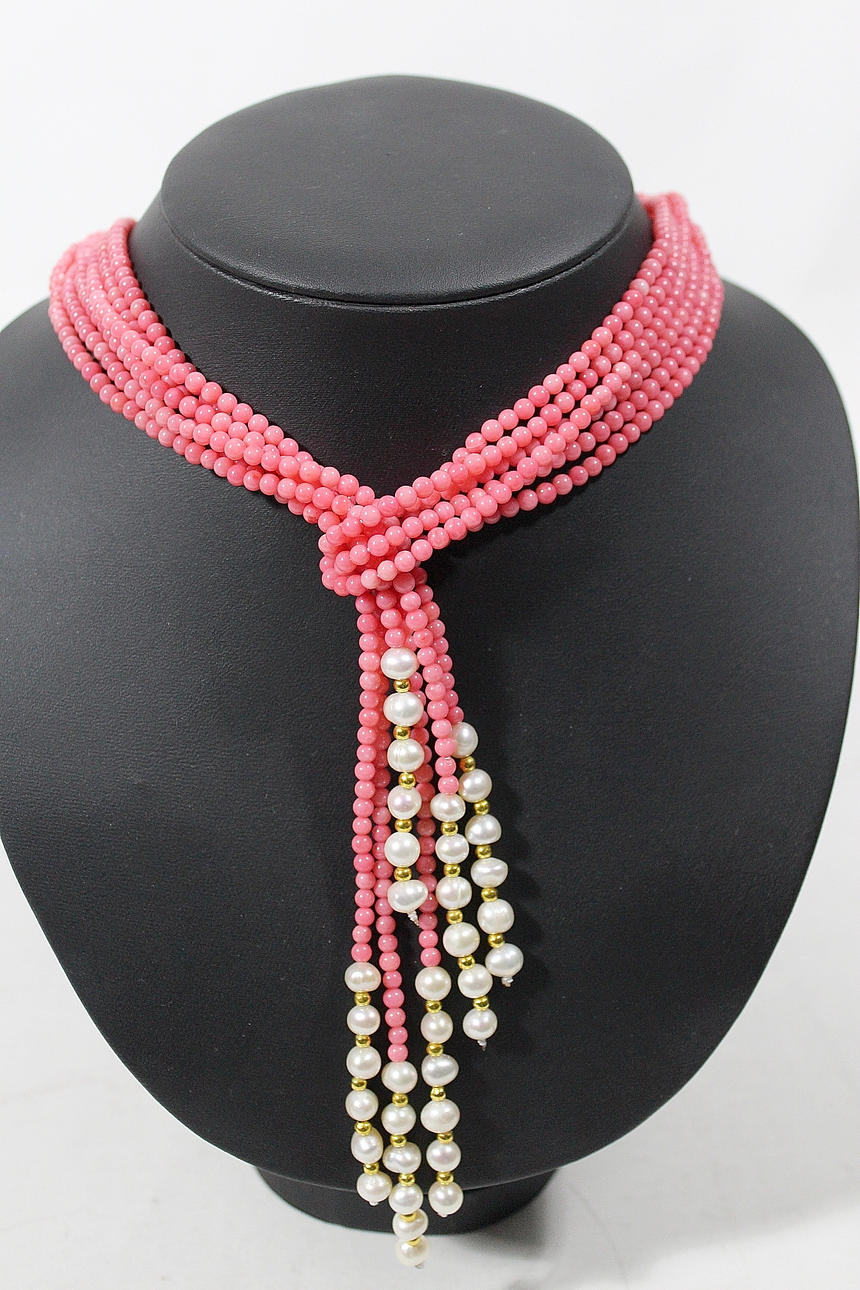 HALSBAND, rosa korall, odlade pärlor.