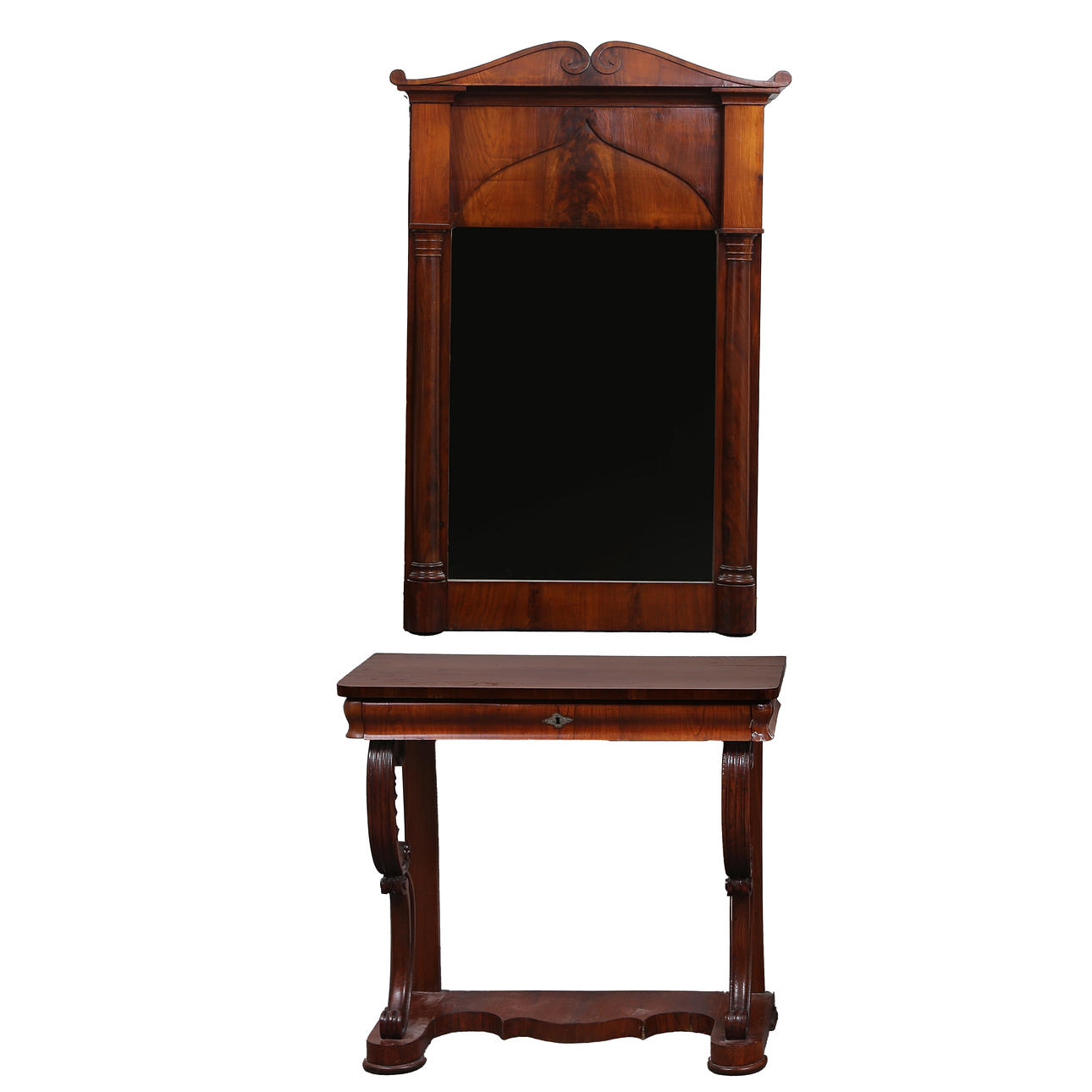 MIRROR WITH CONSOLE TABLE, MAHOGANY, LATE EMPIRE, MID 19TH CENTURY.