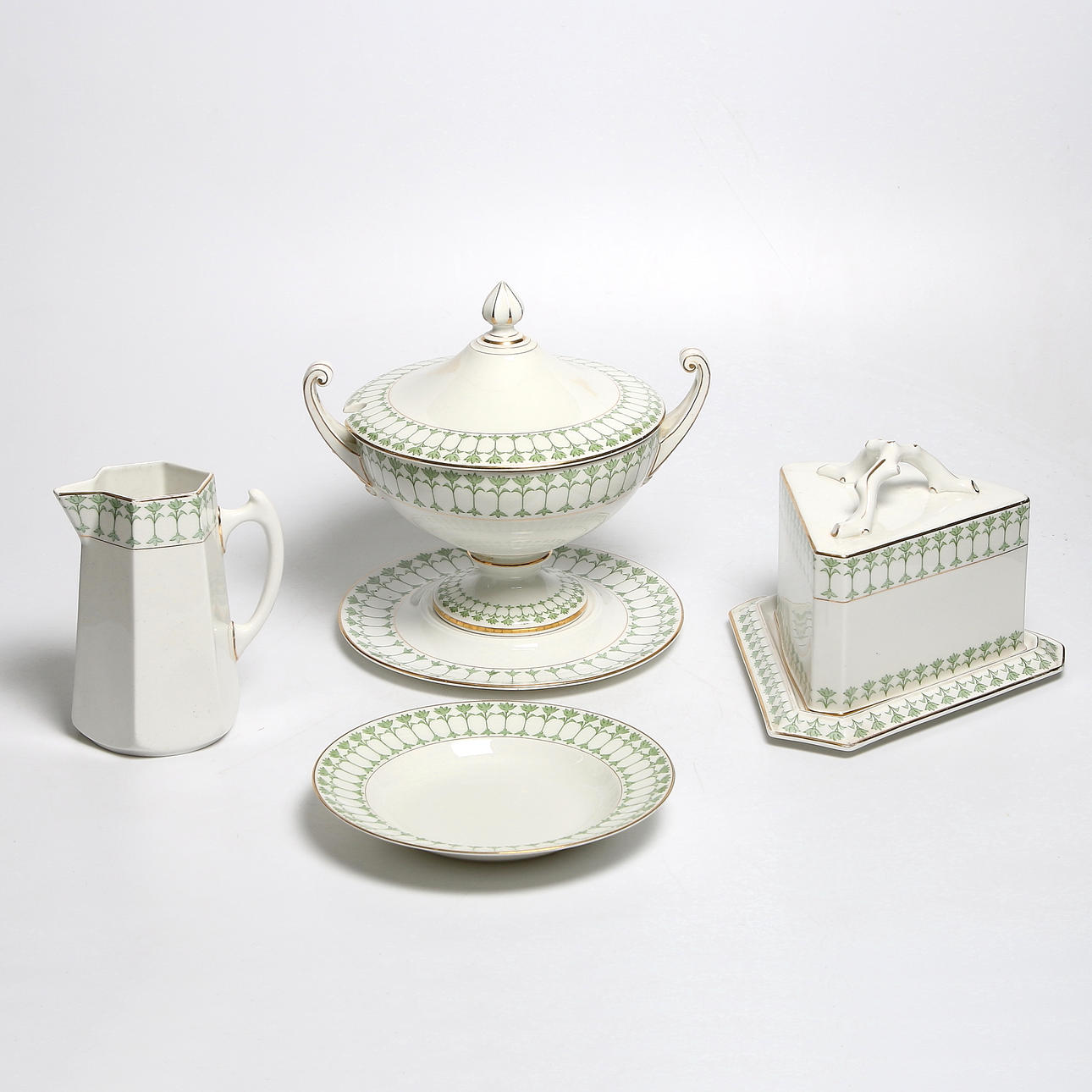 SERVISDELAR, 11 delar, flintgods, empiremodell, "Grön Julia", Rörstrand, sekelskiftet 18/1900.