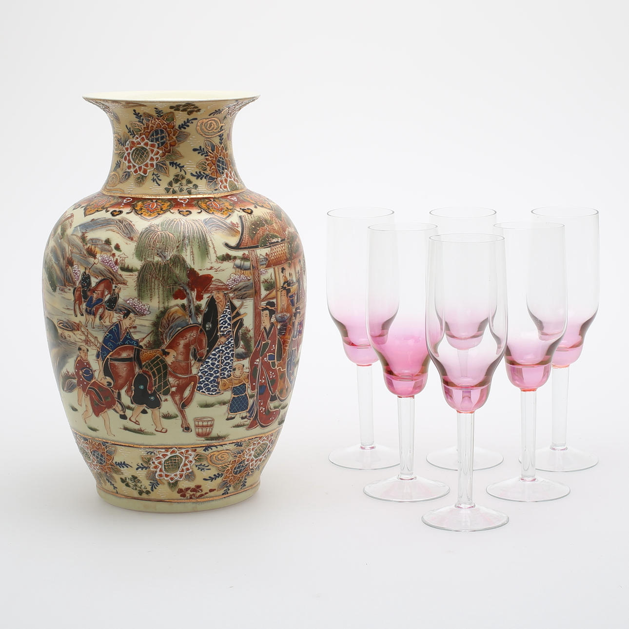 VAS, porslin, Kina samt CHAMPAGNEGLAS, 6 st.