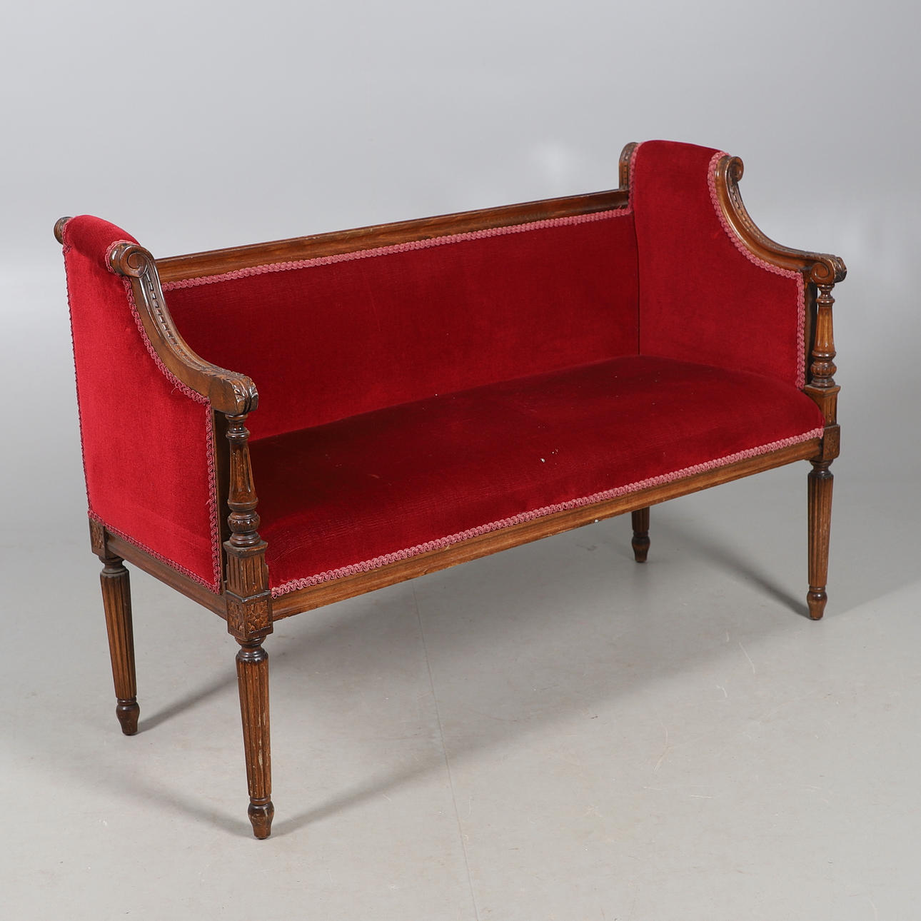 A SHERATON REVIVAL TWO SEATER SMALL SOFA.