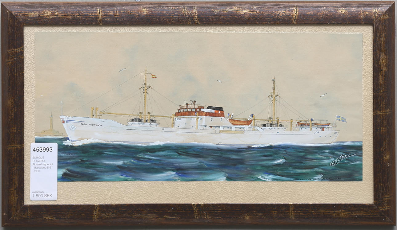 ENRIQUE CLAVERO. Akvarell,signerad- Barcelona 5-6 -1950.