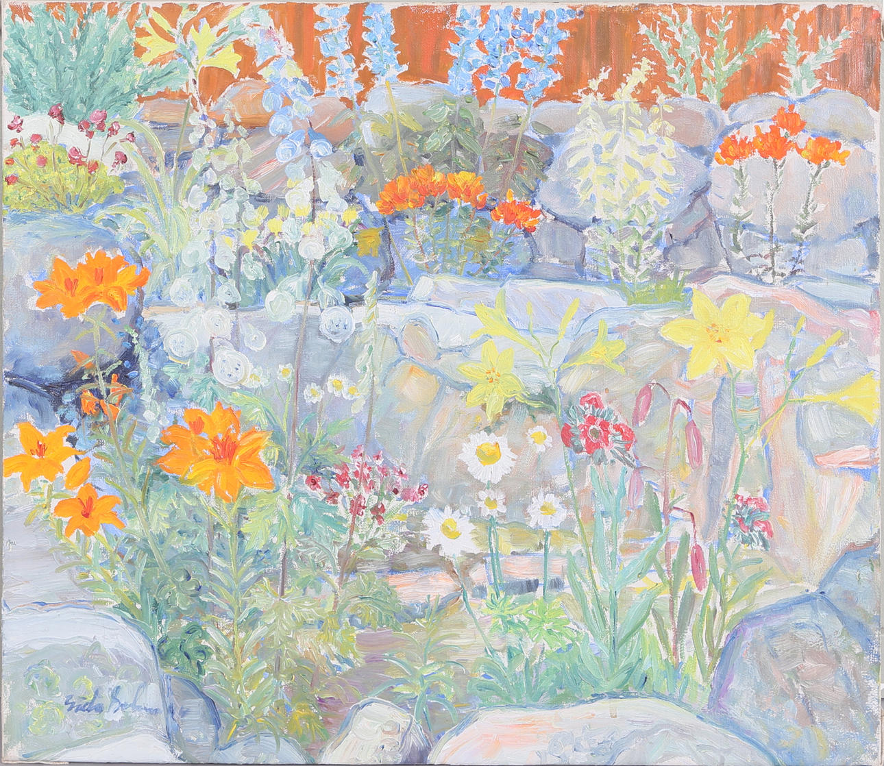 GÖSTA BOHM. I trädgården, olja på duk, signerad.