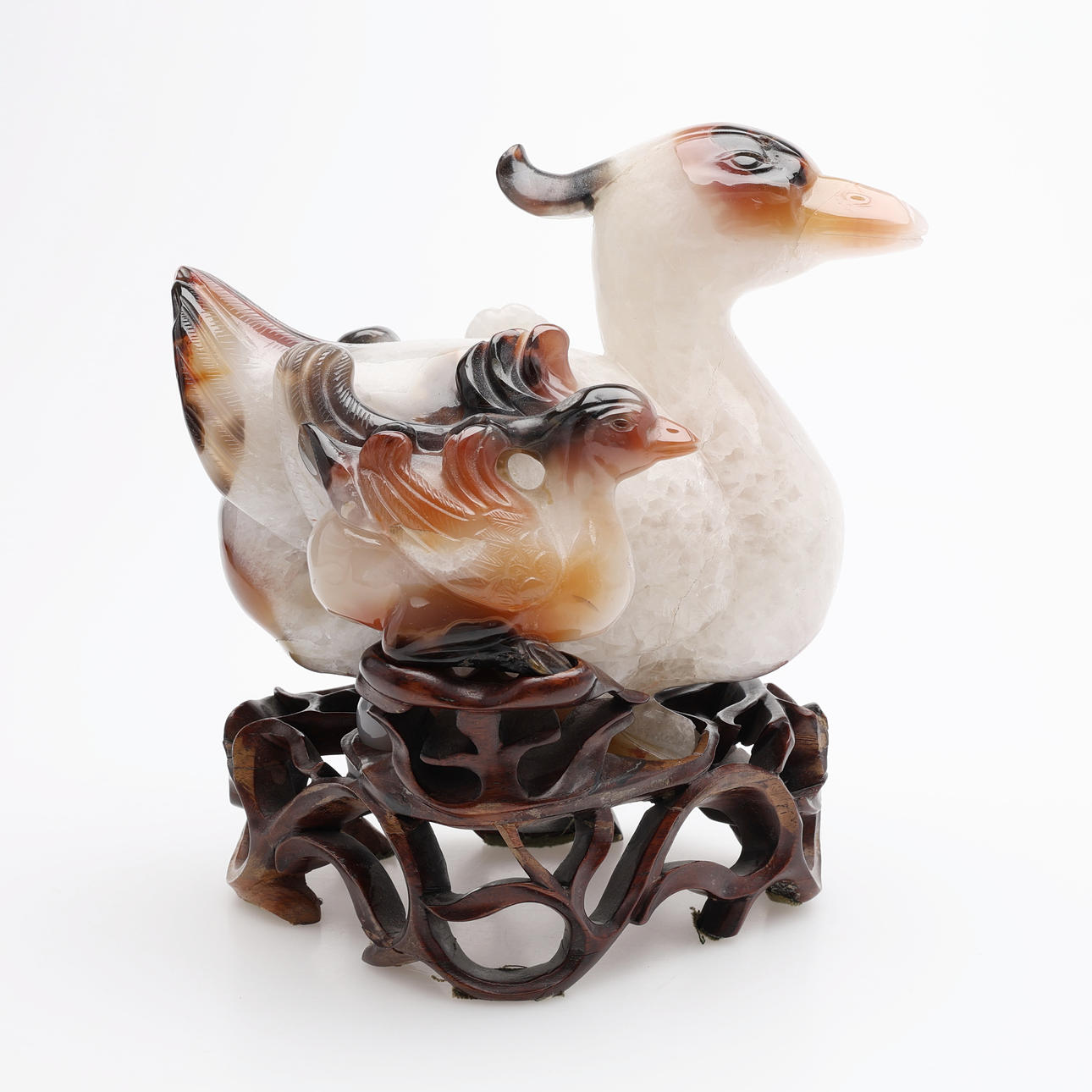 SCULPTURE GROUP IN F A DUCKS, CUT GEODE, CHINA.