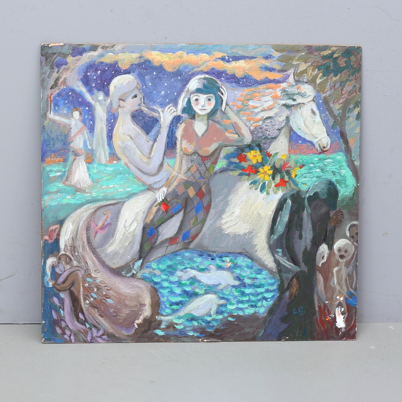 LARS LJUNGQUIST. Dreamy figure scene, oil on panel, signed.