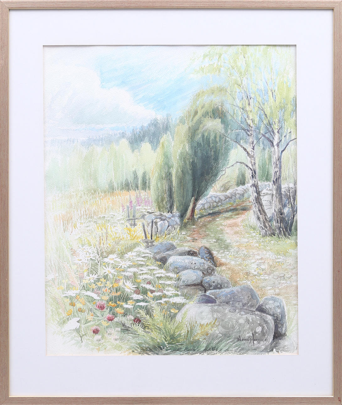 OIDENTIFIERAD KONSTNÄR. Landskap, akvarell, signerad B Lewis-Jonsson och daterad -87.