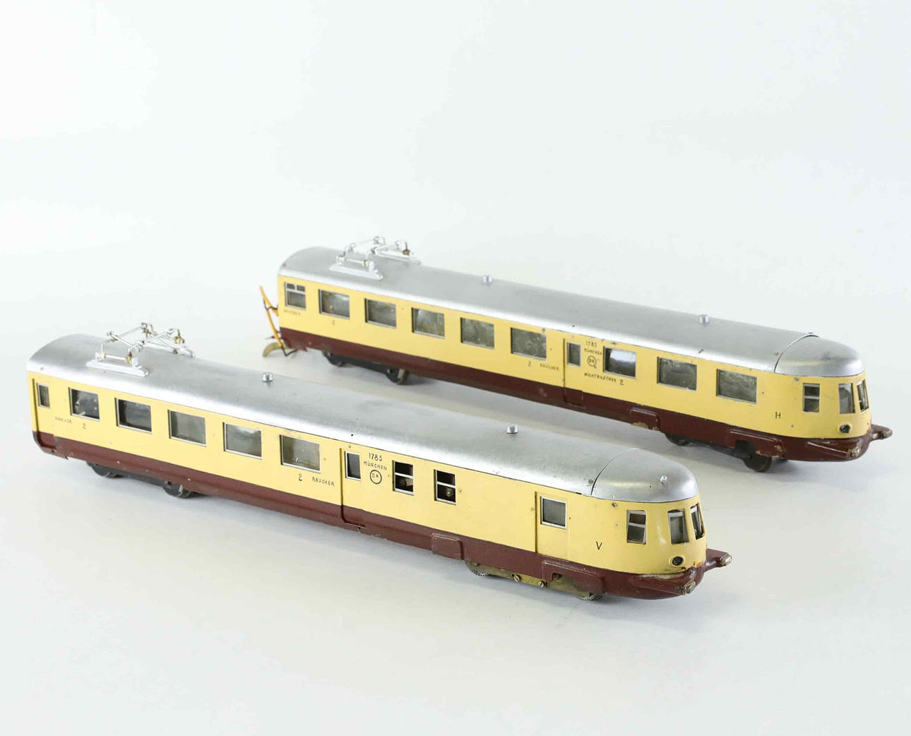 Two railbuses, München, Deutsche Reichsbahn, sheet metal, Germany, 1950s.