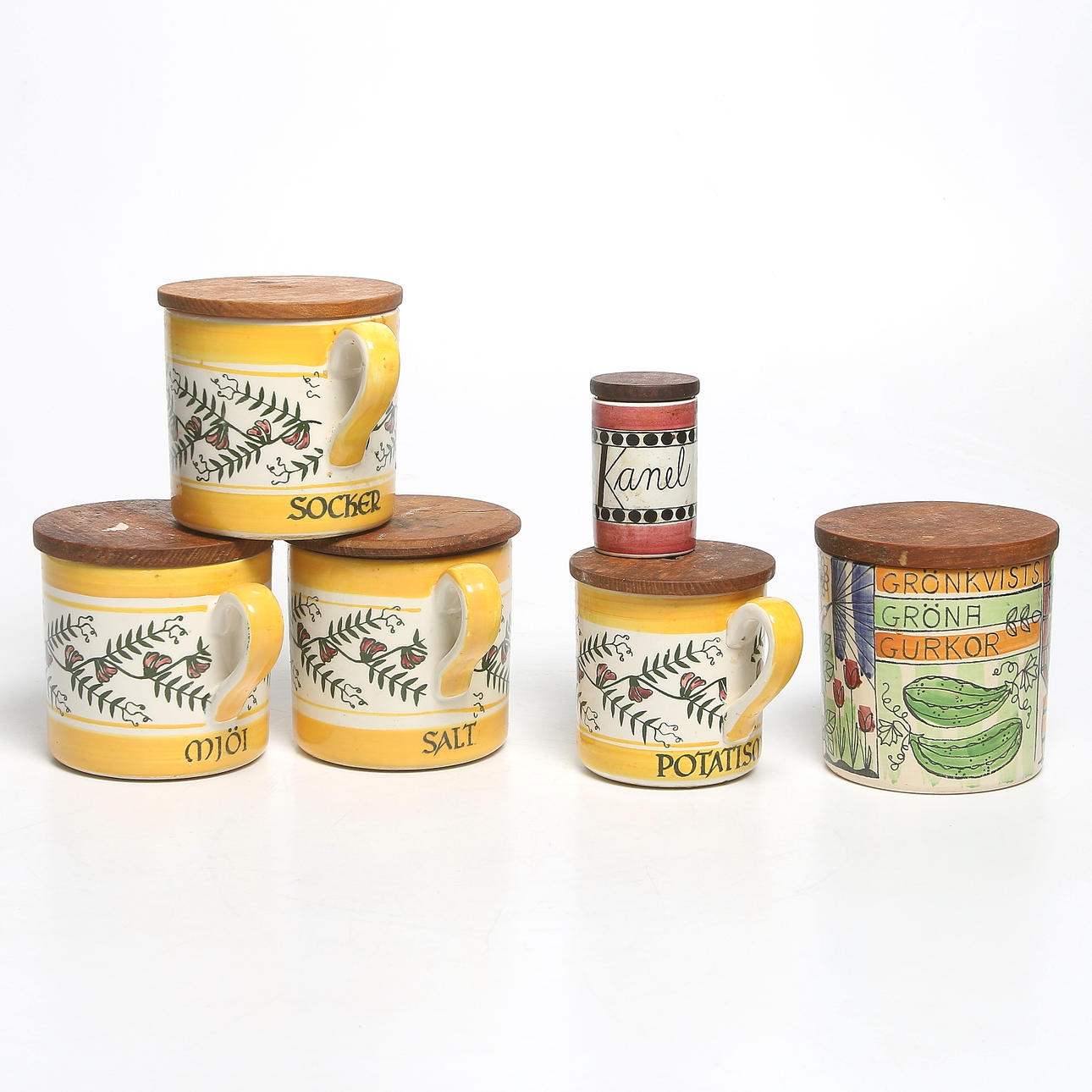 BURKAR/MUGGAR, 6 delar, porslin, bl.a. "Vildblomster/"Vår lilla stad", Staffan Johnsson. Anita Nylund. Jie Gantofta.