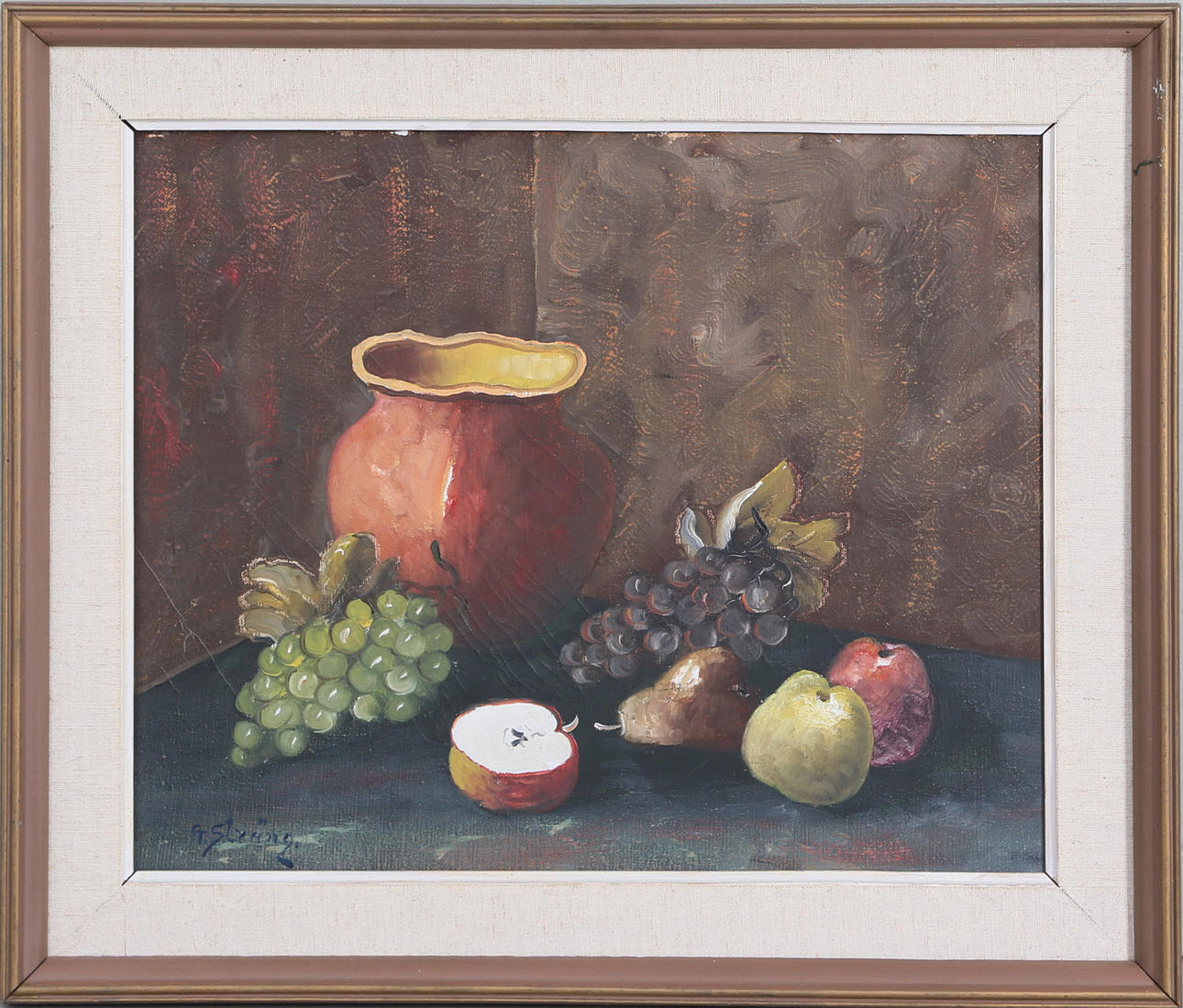 OIDENTIFIERAD KONSTNÄR. Stilleben, olja på duk, signerad G Sträng.