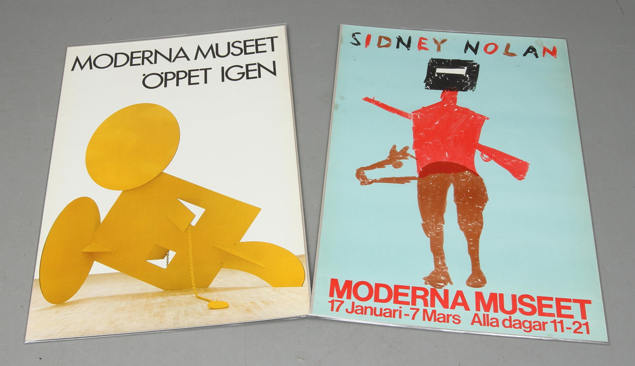 UTSTÄLLNINGSAFFISCHER, 3 st, Morderna museet, 1900-tal.