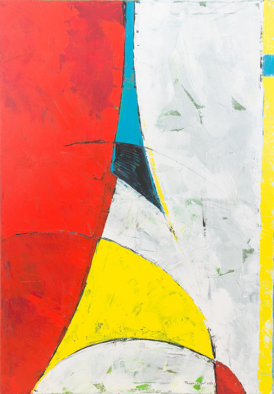 UNBEKANNTER KÜNSTLER. Abstrakt RÖDGUL, akryl på duk, ej tecken.