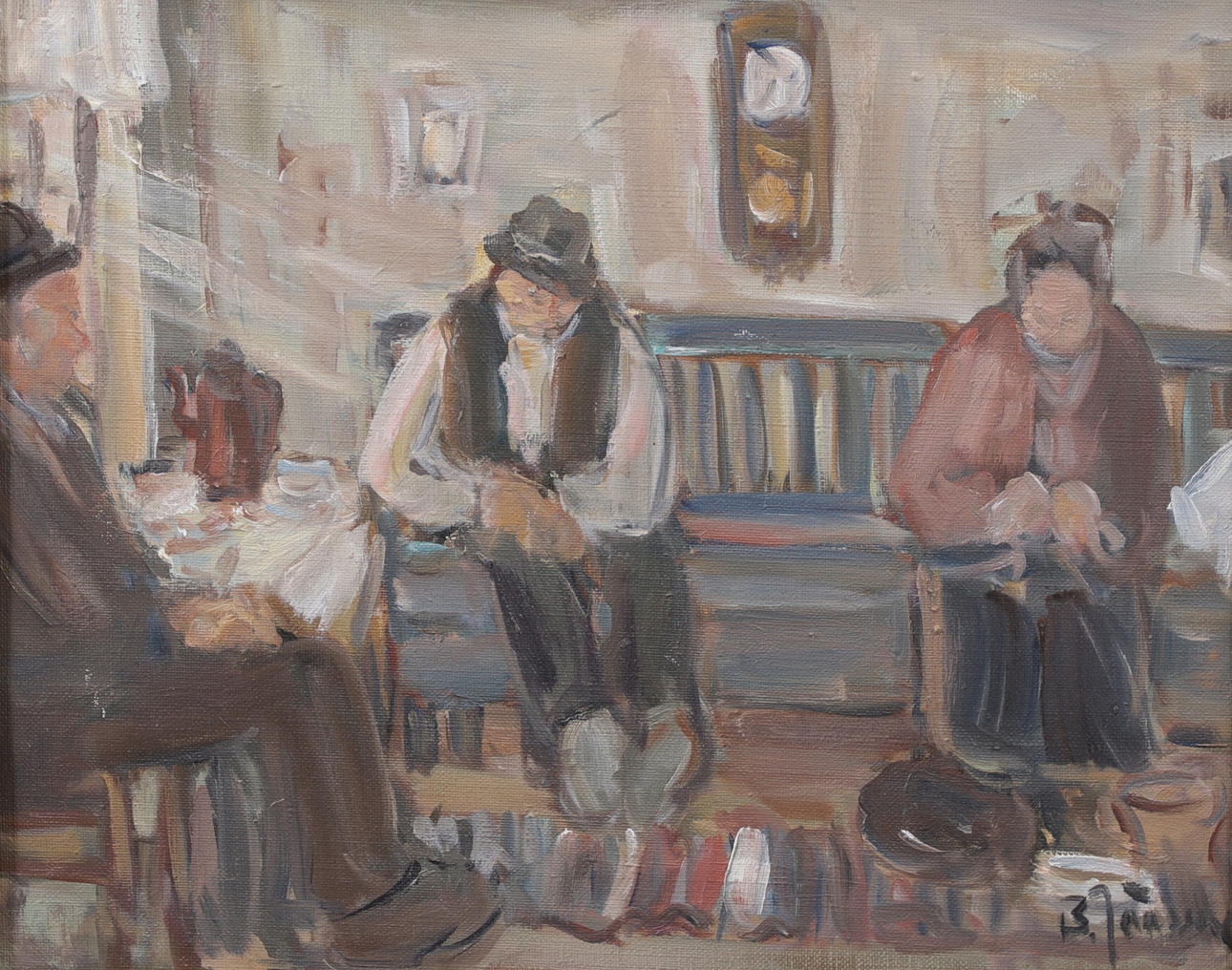 BROR JÖNSSON. Kitchen interior with figurines. Oil on canvas, signed.