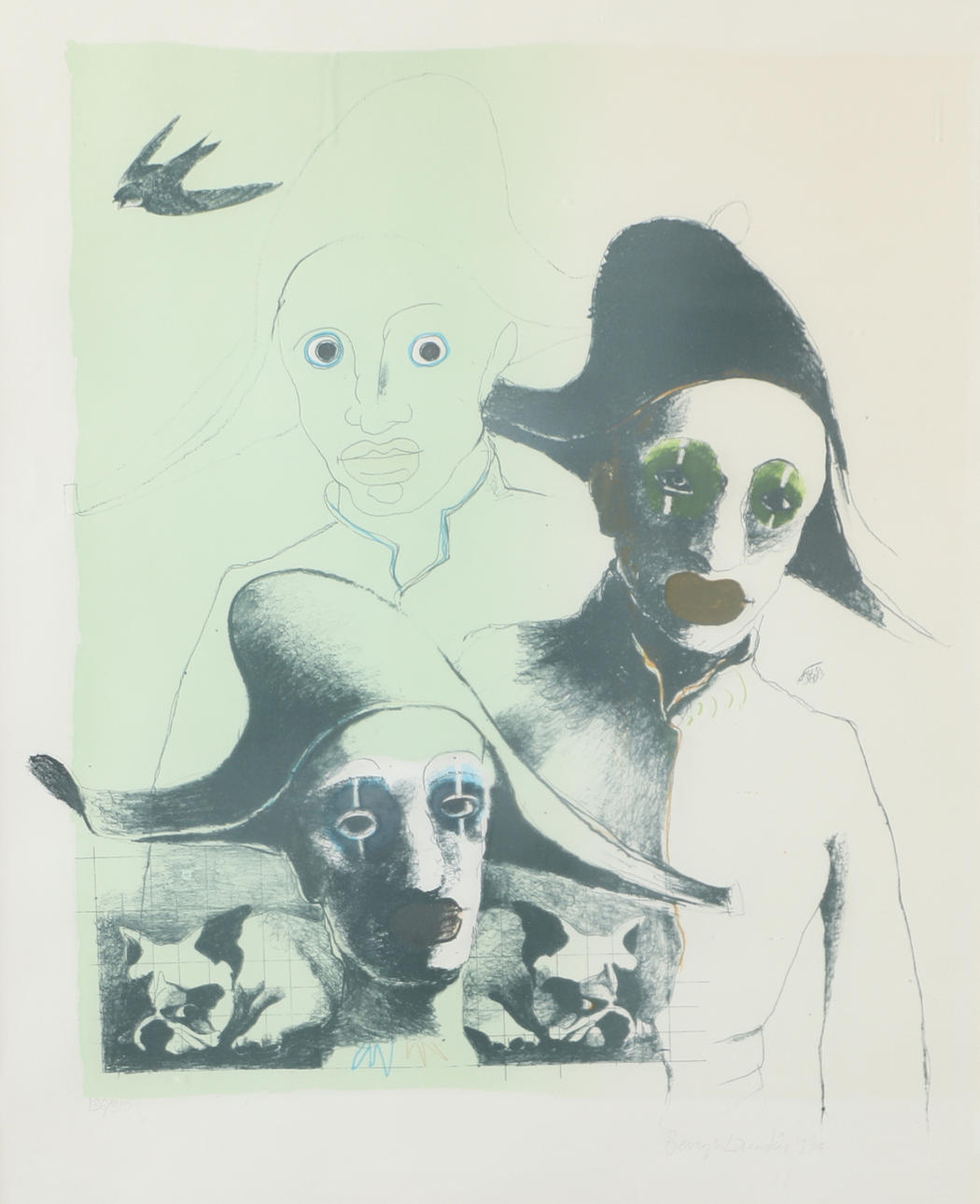 BENGT LANDIN. Clowns, lithograph in colours, signed.