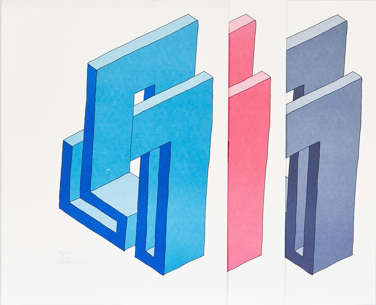 OSCAR REUTERSVÄRD. “Impossible figures, 3 pieces, signed and numbered 46/150.