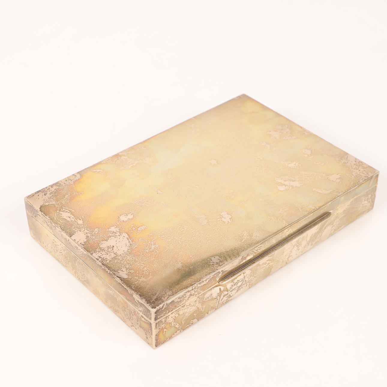 BOX, silver with wooden decor.