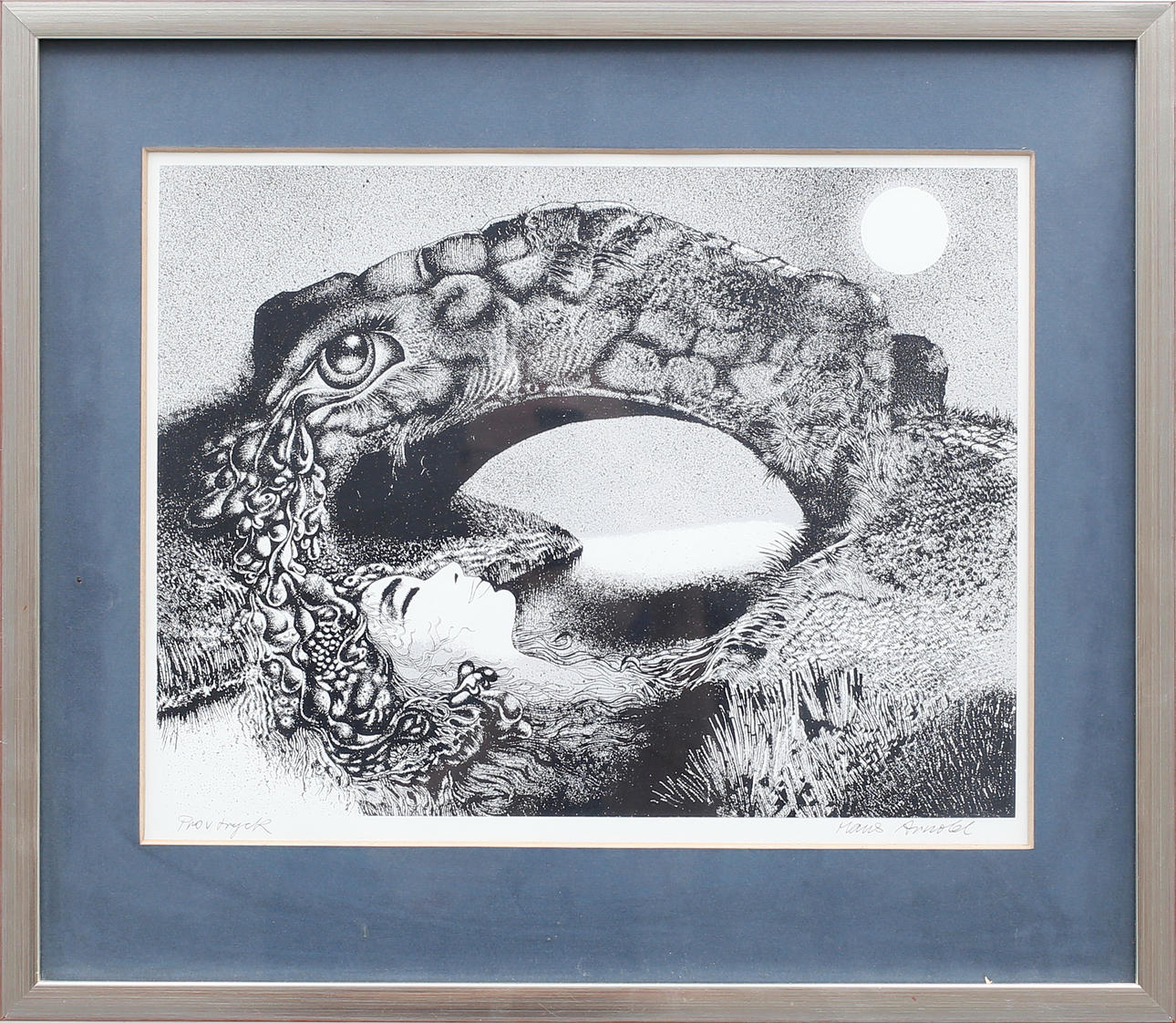 HANS ARNOLD. drömbild, litografi, provtryck, signerad.