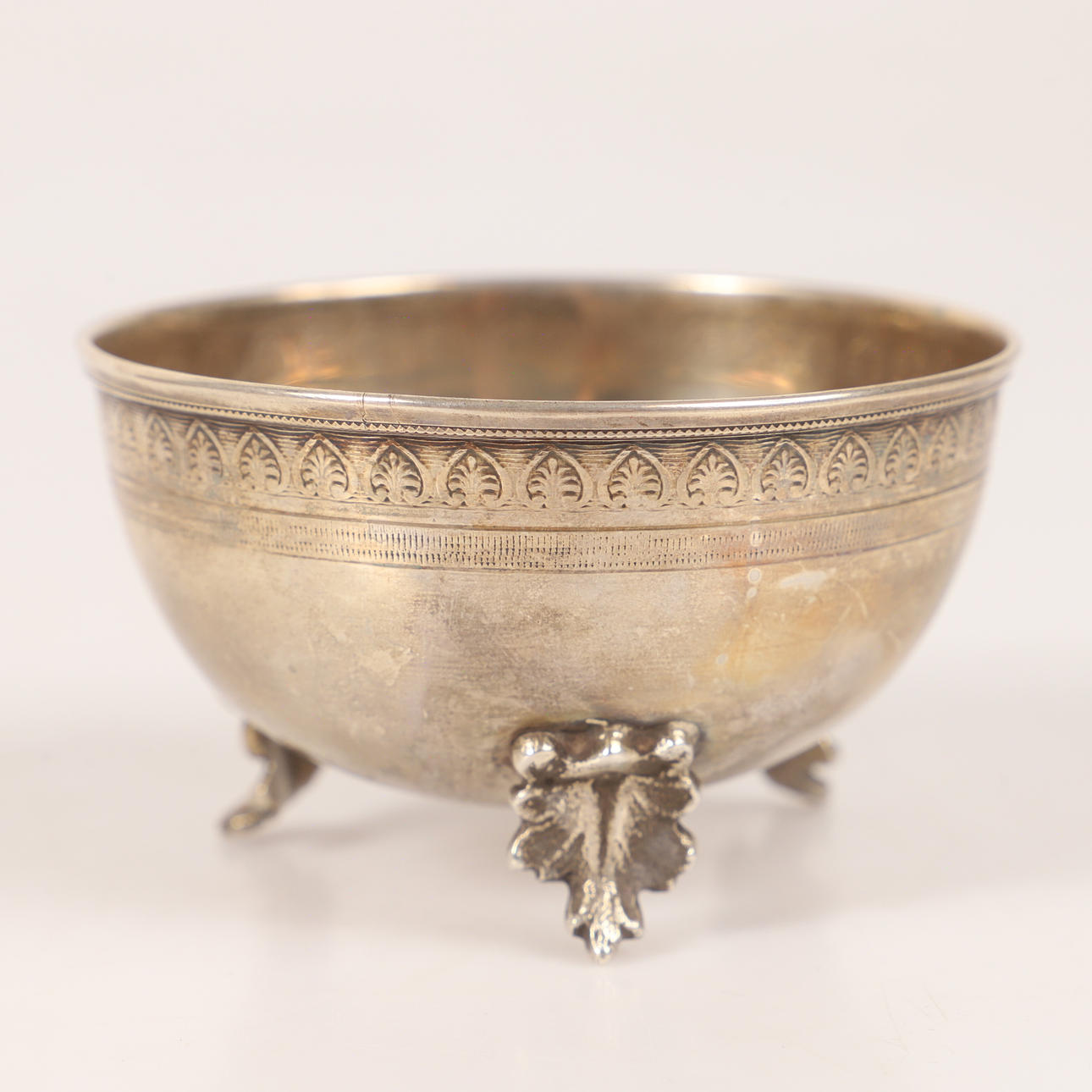 MINIATURE BOWL, silver with feet.