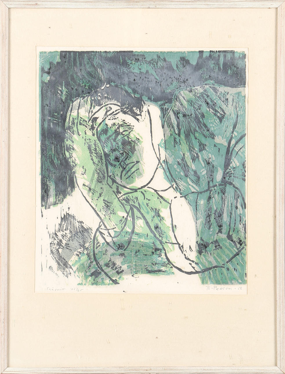 BROR PERSSON. Vilande man, träsnitt nr 45/65, signerad B Persson och daterad -56.