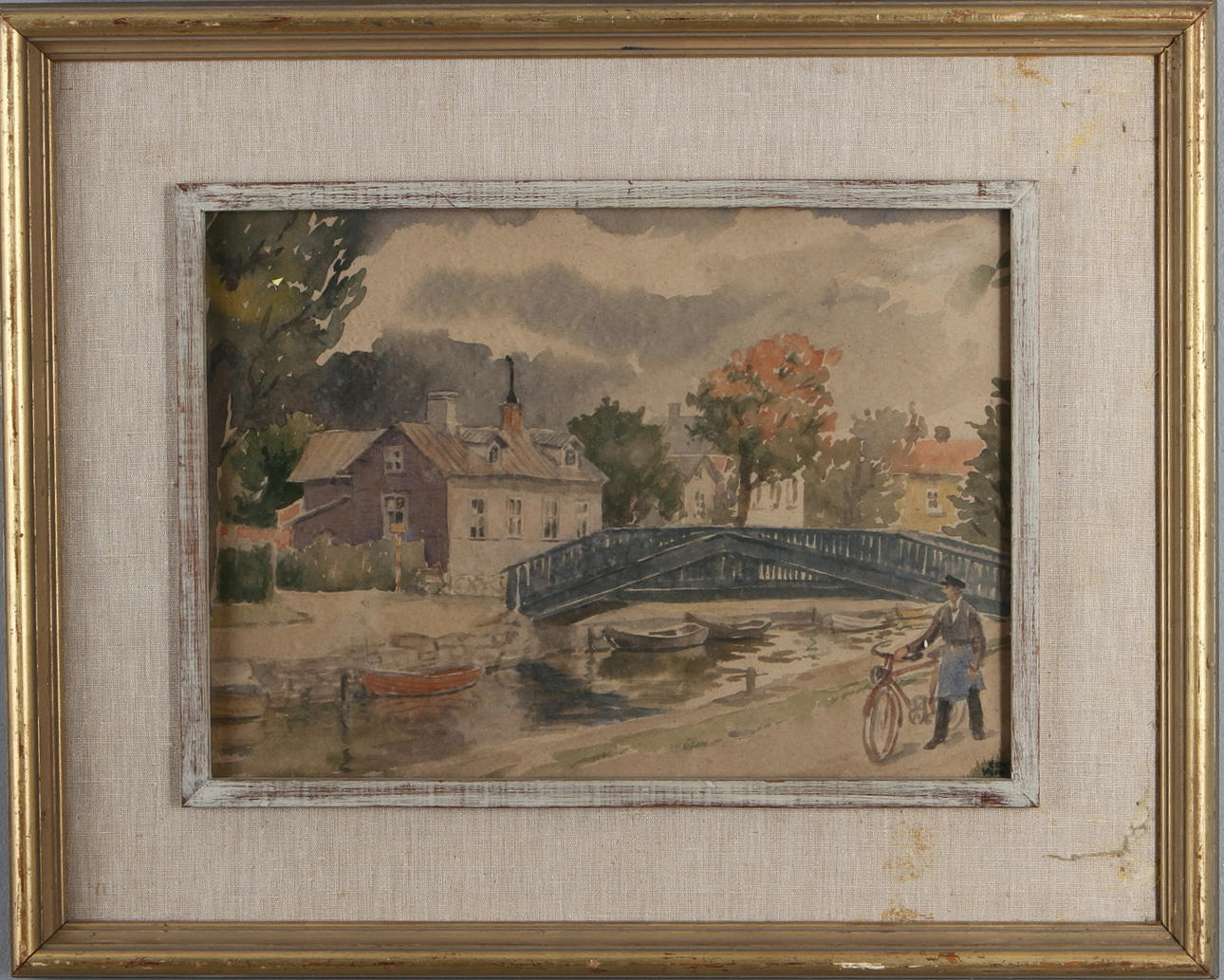 ERNST ÅKERBLADH. Motif from Trosa, watercolour, signed.