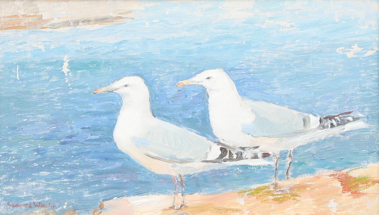 GUNNAR WALLENTIN. Oil on panel, “Seagulls”, signed.