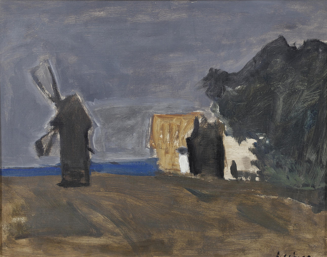ULF ASCHAN. Windmill, oil on panel, signed.