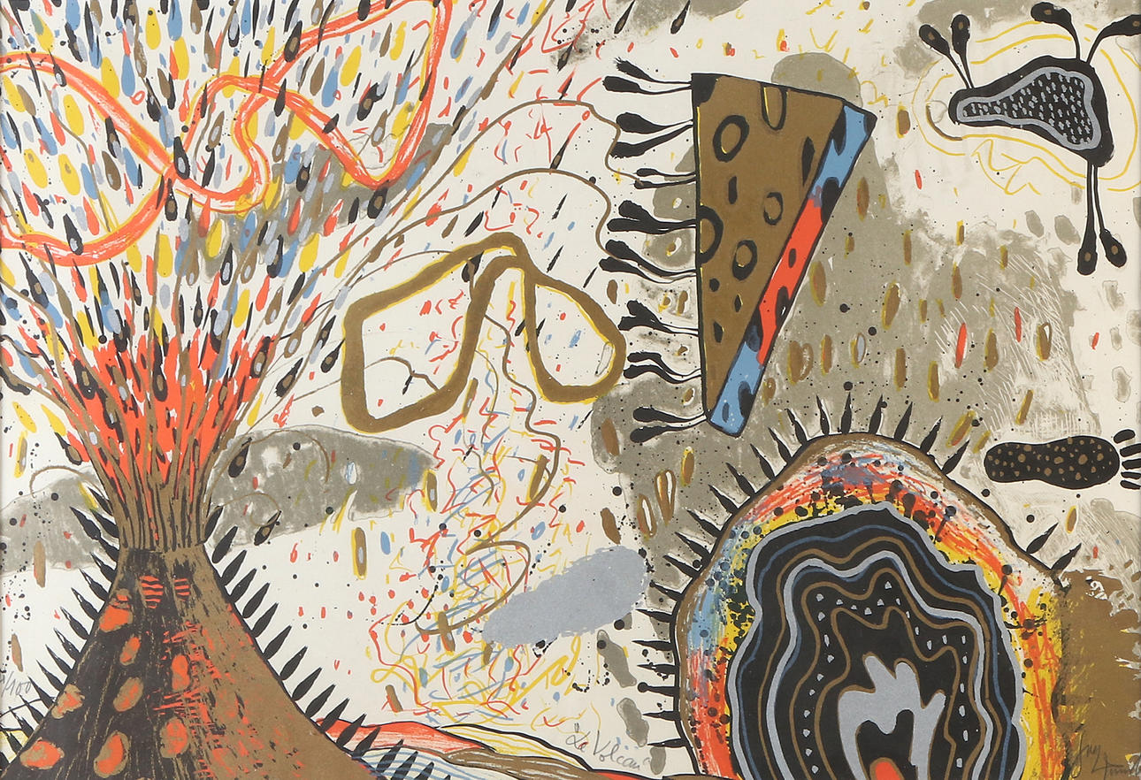 GUY ROUSSILLE. Lithography, 100 edition. “Le Volcan”. Signed.