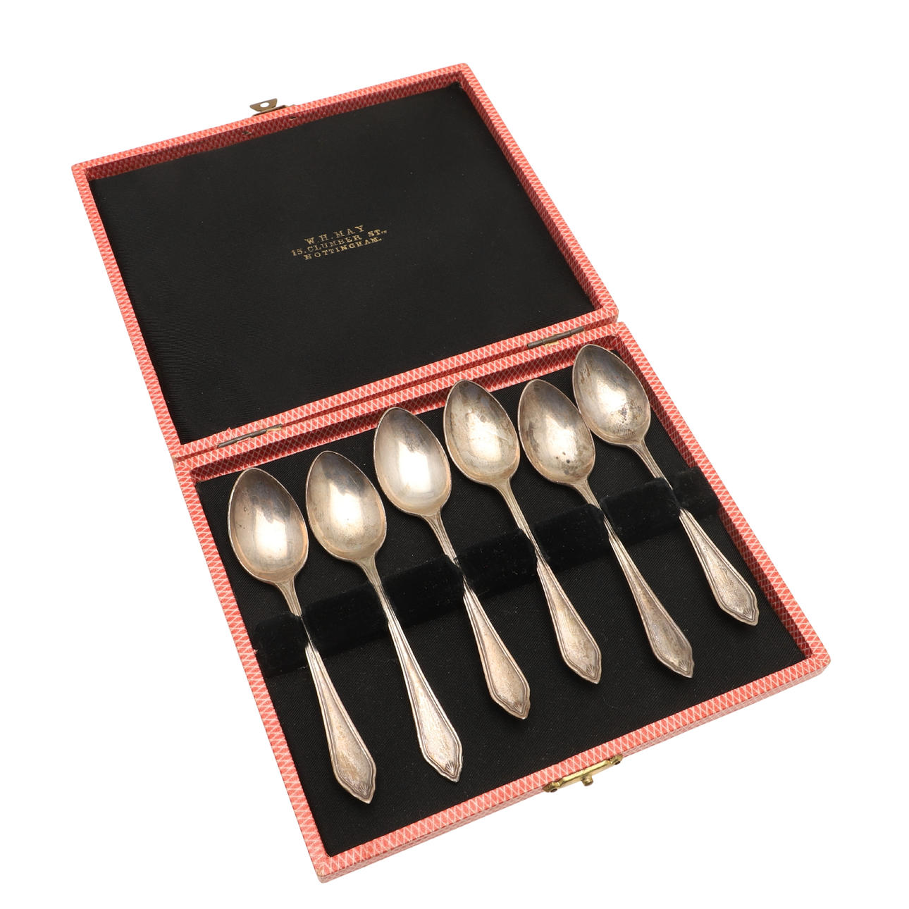 A SET OF SIX SILVER TEASPOONS.