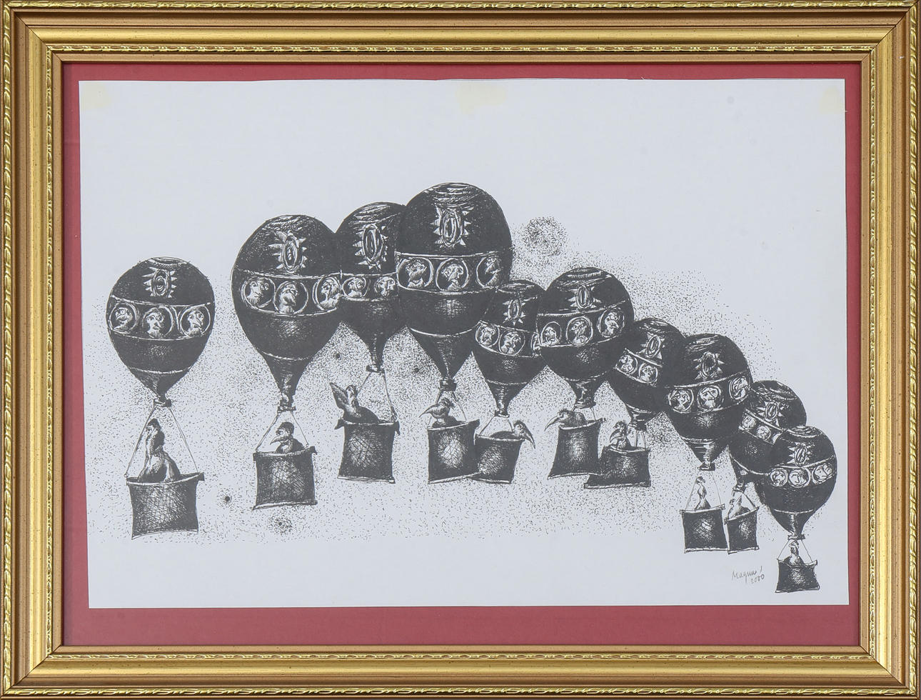 OIDENTIFIERAD KONSTNÄR. Lithograph, signed, and dated 2000, hot air balloons.