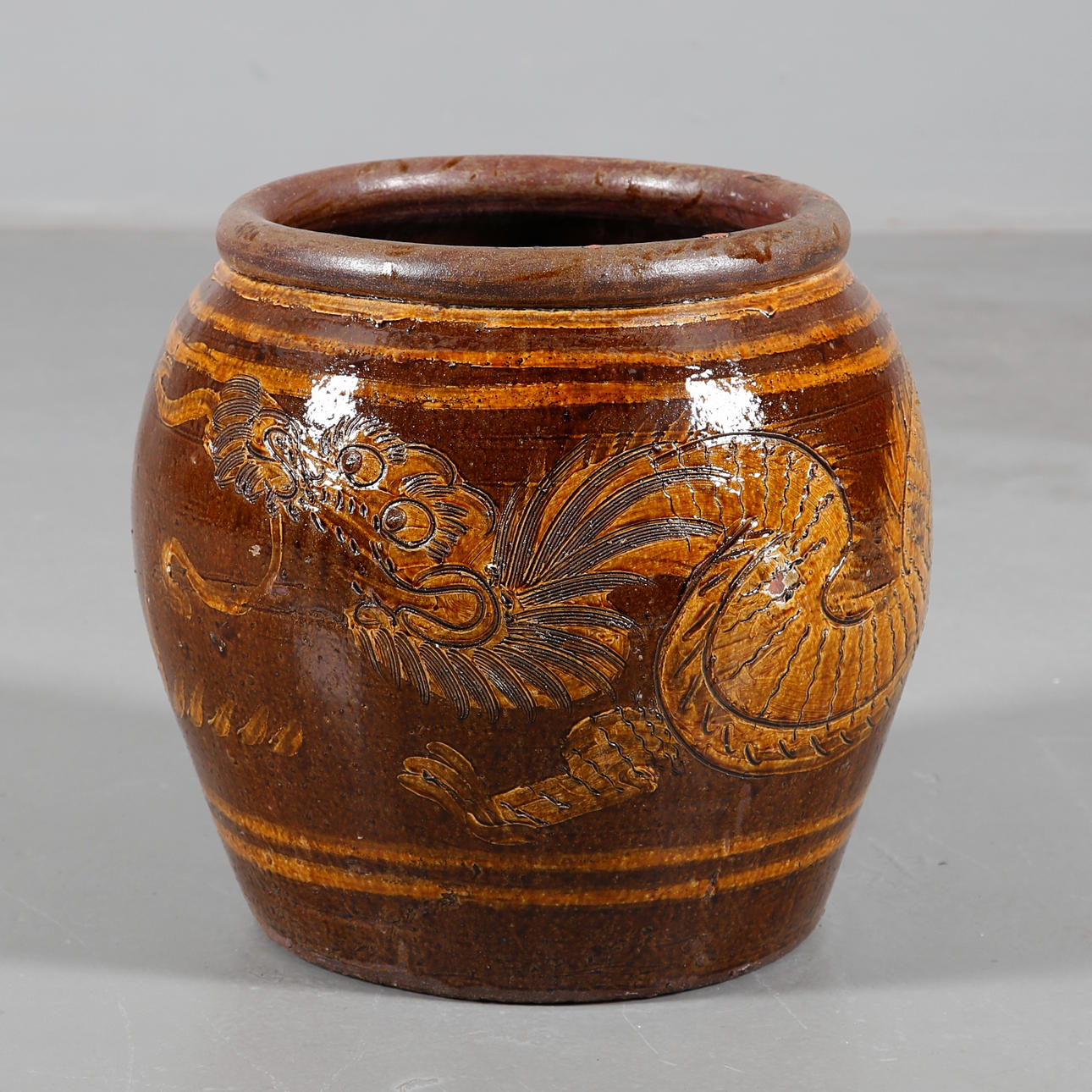 KRUKA, lergods med glasyr, asiatisk.