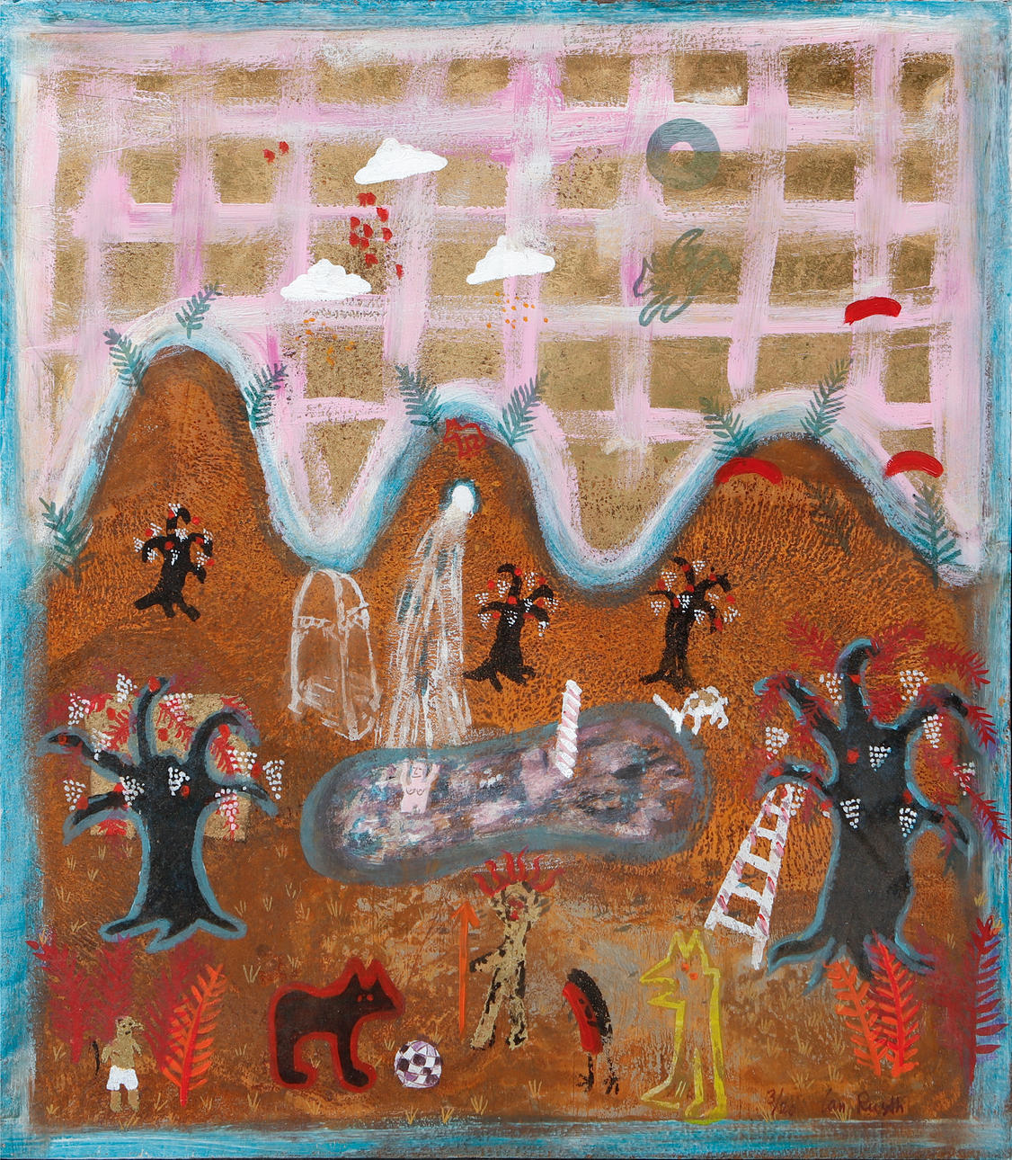 ian-rusth-playful-figures-in-mountain-landscape-hand-coloured