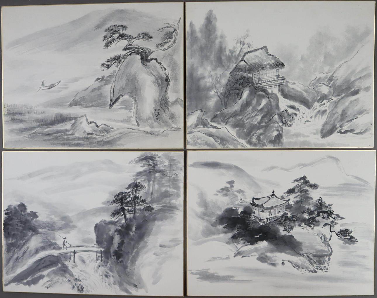4 CHINESE INK DRAWINGS.