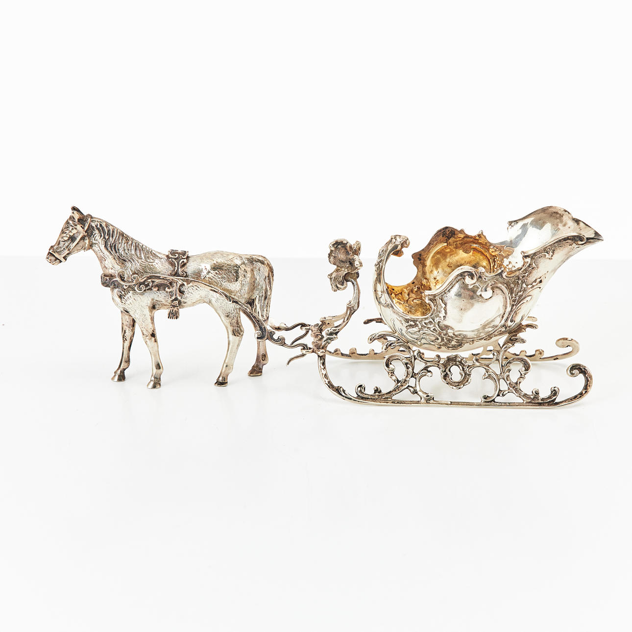HORSE AND SLEIGH, silver, Swedish import stamps.
