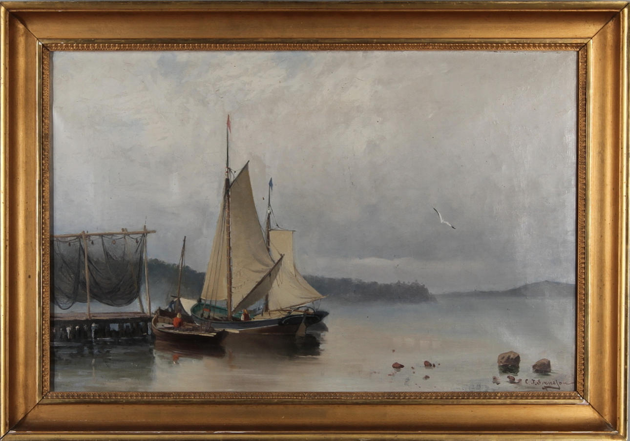 OIDENTIFIERAD KONSTNÄR. Marint motiv, olja på duk, signerad C.J. Svensson.