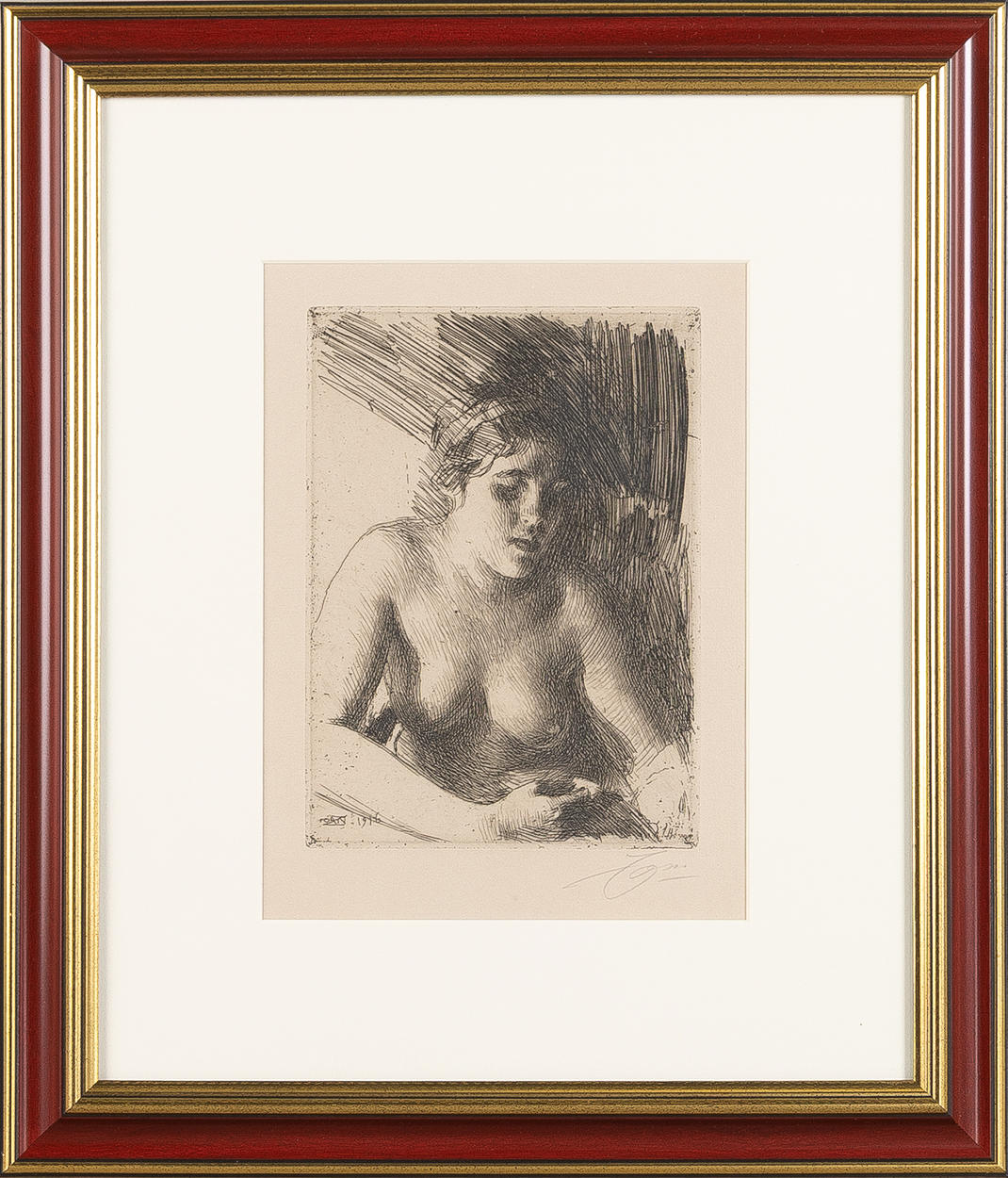 ANDERS ZORN. Etching 'Bust', 1916.
