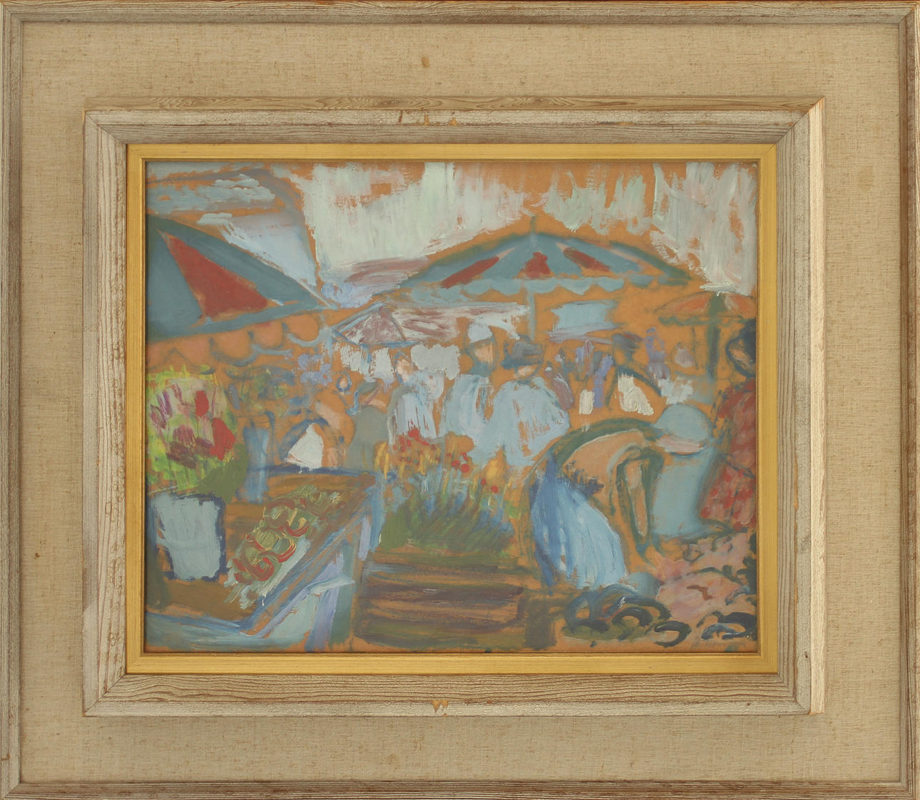 BRITA HANSSON. Figurscen, gouache, sign.