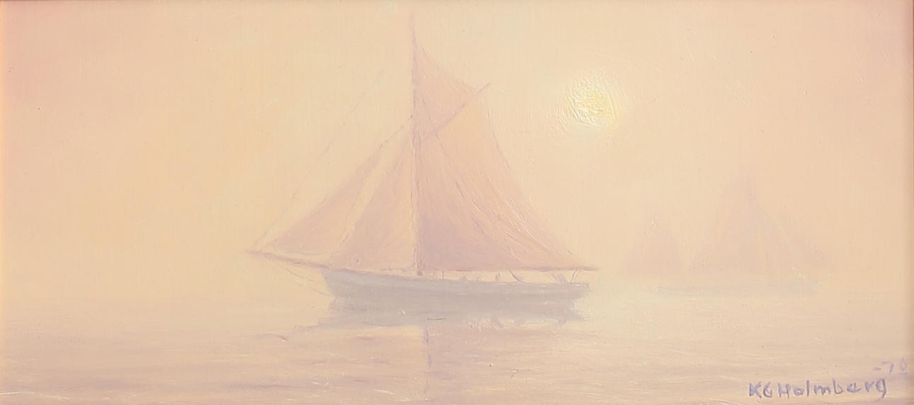 KARL GUSTAV HOLMBERG. Segelbåtar på hav, olja på pannå, signerad och daterad -70.