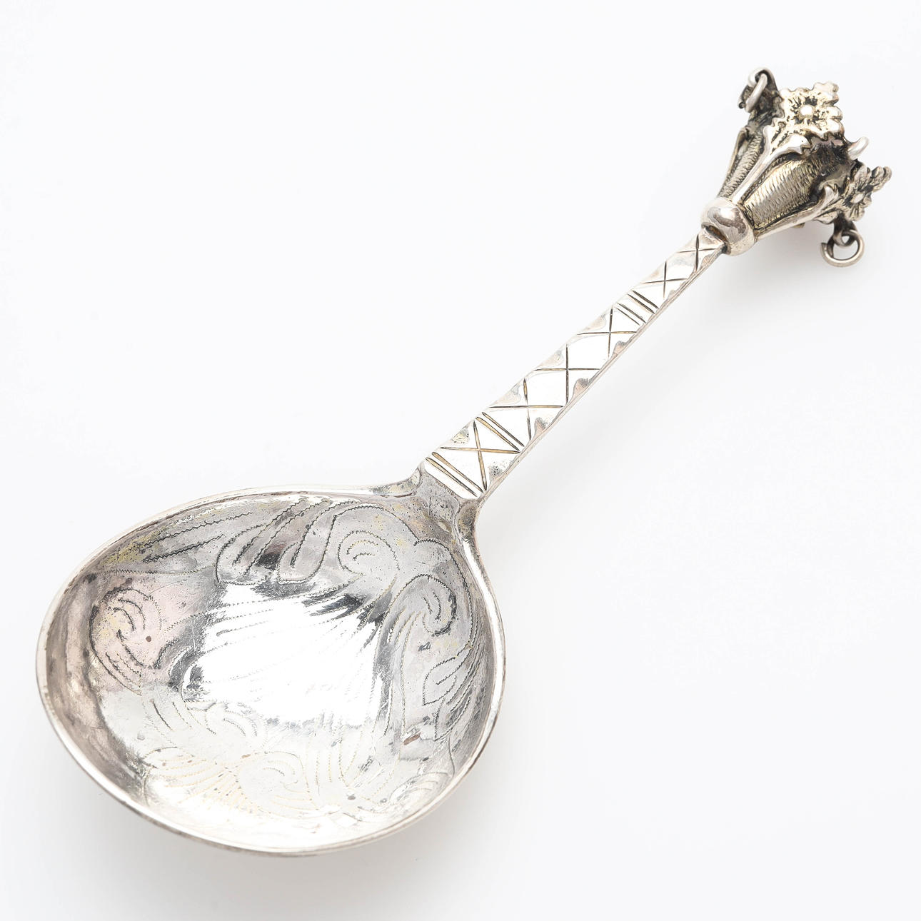 A silver brass wine spoon by Johan Söderdahl, Söderköping, 1773.