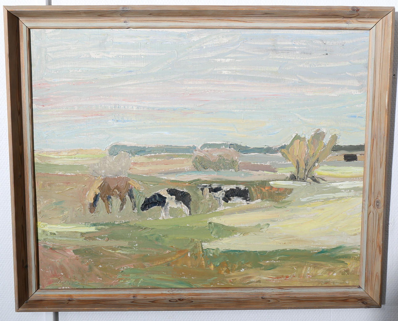 ARNOLD NOLLE SVENSSON. Olja på duk, Kor och häst på grönbete, signerad.