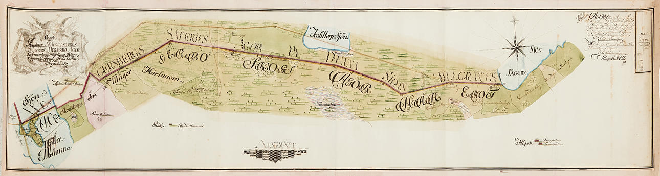 HAND DRAWN MAP, SÖDERMANLAND, OPPUNDA HERAD AND RIVER PARISH, 1786.