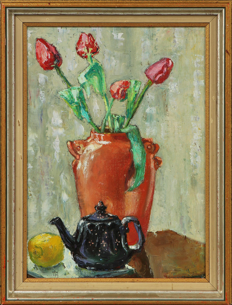 ÅKE PETTERSSON NÅW. Stilleben, solja på duk, sign o daterad -47.