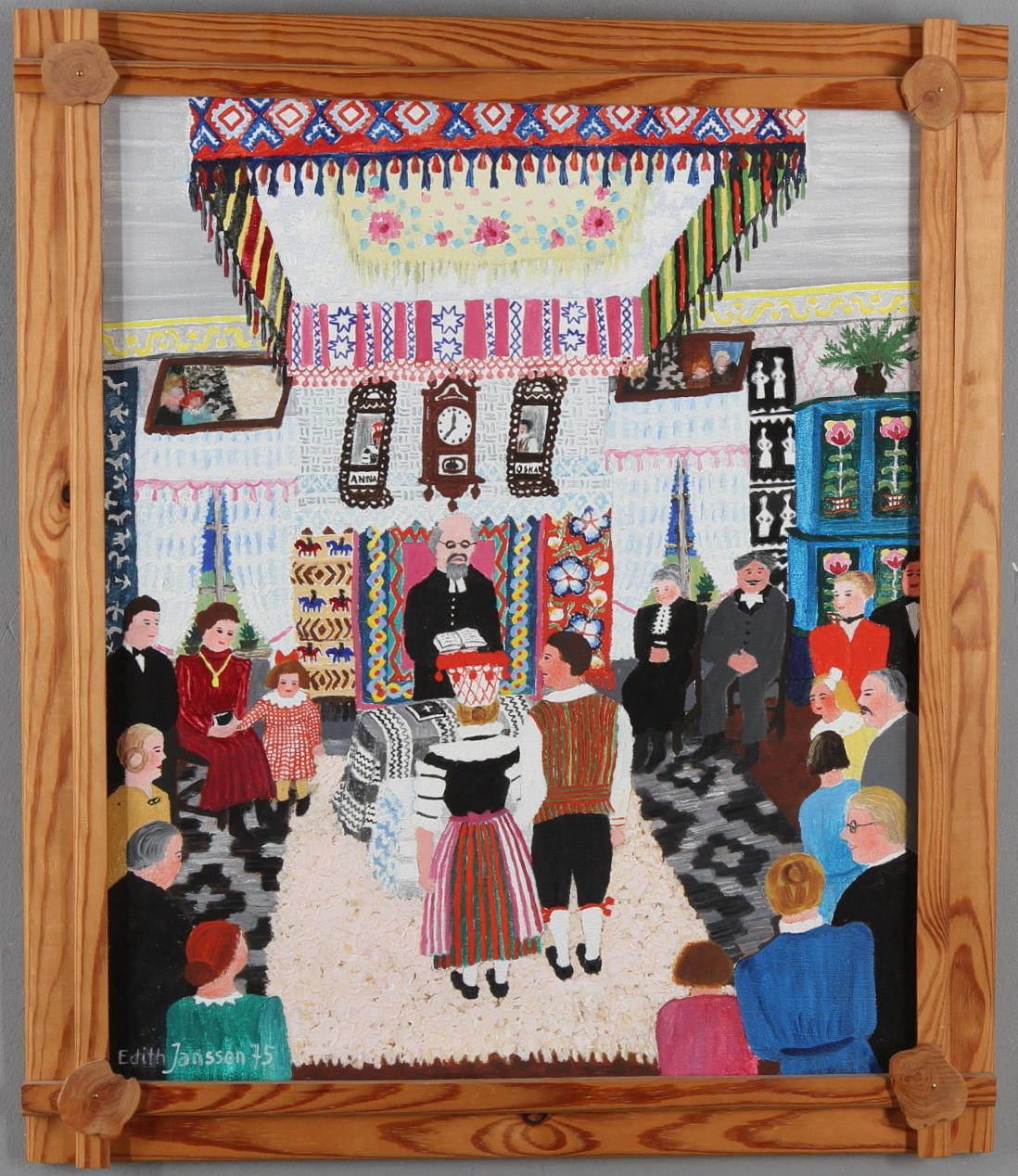 EDITH JANSSON. Bröllop, olja på duk, signerad och daterad -75.