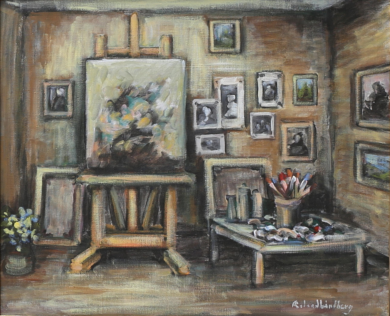 ROLAND LINDBERG. Interiör, olja på duk, signerad.
